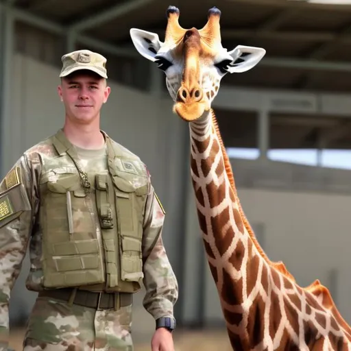 Prompt: A giraffe in the military