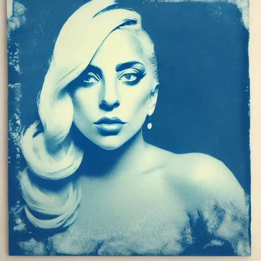 Prompt: mugshot cyanotype of lady gaga