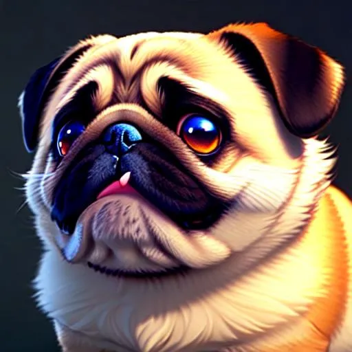 Prompt: 3d fluffy Pug, closeup cute and adorable, cute big circular reflective eyes, long fuzzy fur, Pixar render, unreal engine cinematic smooth, intricate detail, cinematic