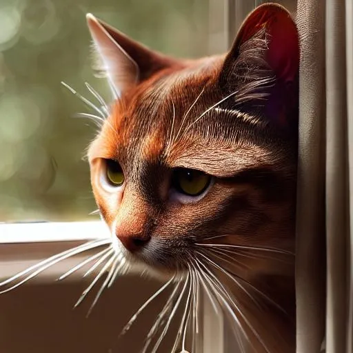 Prompt: a beautiful realistic brown cat in the window 
