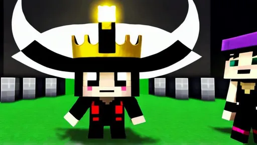 Prompt: Ranboo, Enderman, minecraft, dreamsmp, dsmp, half white, half black, green and red, green eyes, red eyes, green and red eyes, black suit, suit, black hair, yellow crown, crown, horns, black horn, white horn, black and white horns