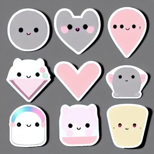 Prompt: Diy-cut stickers, kawaii cool (objects) stickers, light grey-ish background, white line, vector, pastle colors