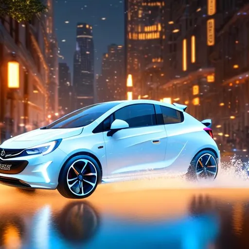 Prompt: With Water Powers White Opel Corsa 1994 Model 1.4 Swing as a Time Machine in Matrix , HD , High Quality , Original , Ultra Detailed , Dynamic Lights , Cinematic Lighting , Cinematic Scene , Hyper Fires , Perfect Desing , Surreal , No Plate , Front Led in Tron