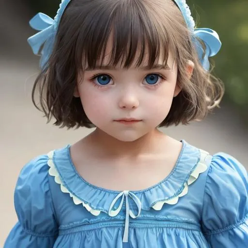 Prompt: A young girl wearing a blue dress