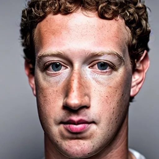 Prompt: Photo Realistic 70mm portrait of easily recognizable face ((Mark Zuckerberg)) making the most anxious face expression possible, unsettling, uncomfortable, studio lighting, big eyes, detailed eyes, anxiety, evil, bizarre, meth, crackhead, intoxicated, anorexic, unhealthy, Florida man, mugshot, criminal