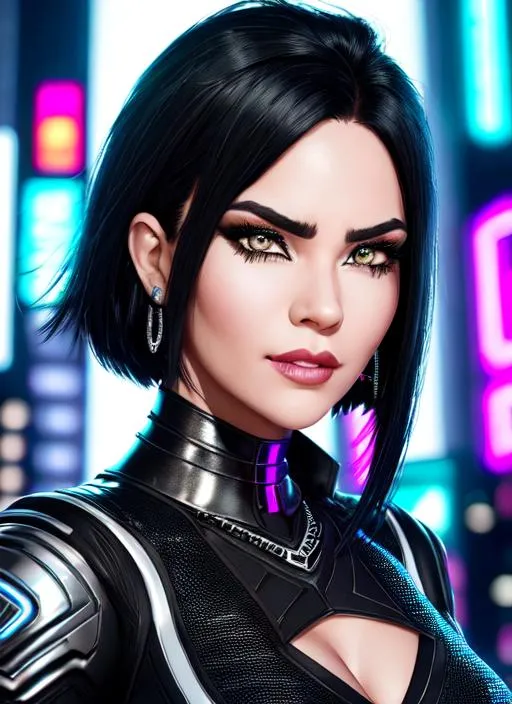 Prompt: Portrait of #3238 woman with silver and black hair and with cute face, neon city background, perfect composition, hyperrealistic, super detailed, 8k, high quality, trending art, trending on artstation, sharp focus, studio photo, intricate details, highly detailed, by Frank Miller