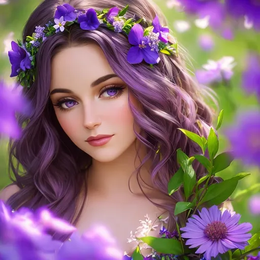 Prompt:  a fairy goddess,  purple flowers, ethereal beauty, soft light,surrounded by wildflowers, closeup