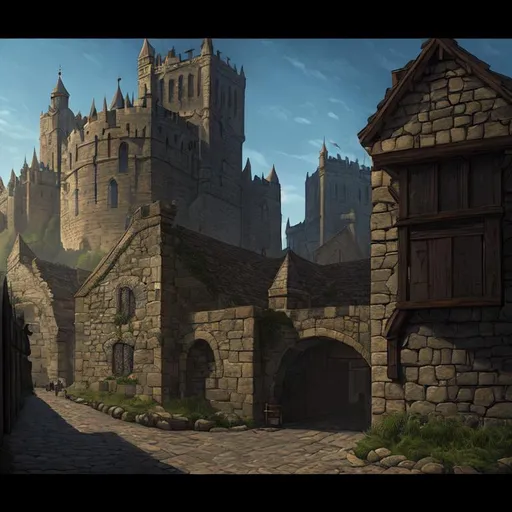 Prompt: medieval big city with stone wall in DeviantArt and artstation style, realistic texture, rpg style, greg rutkouski style