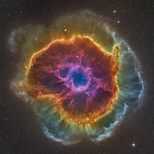 Prompt: A very detailed rainbow supernova remnant   