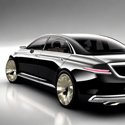 Prompt: Give me a luxury sedan concept car that uses Iranian symbols and is designed in a retro style with a man standing with his arms open on the front.