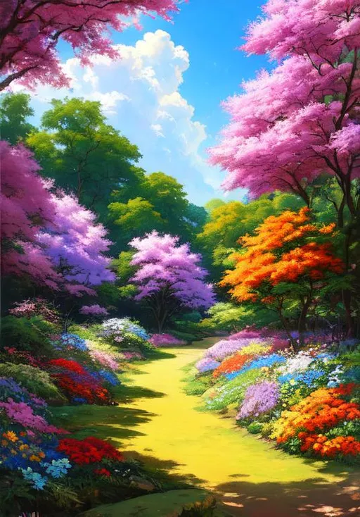 Prompt: UHD, , 8k,  oil painting, Anime,  Very detailed, zoomed out view of character, HD, High Quality, Anime, deep within a Pokemon flower forest, bright colors, large flowers, bright, background image

Pokémon by Frank Frazetta