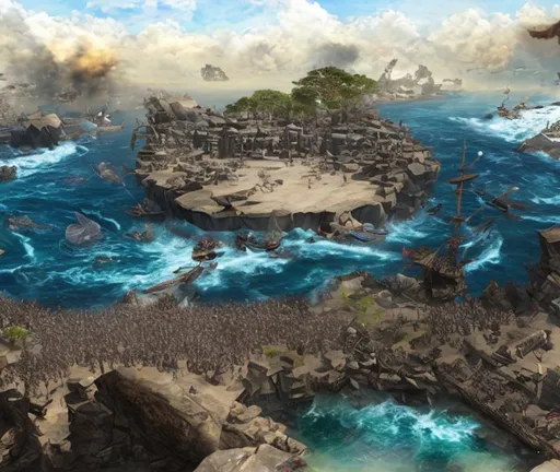 Prompt: Epic battle of the gods near the ocean, very detailed, ultra-realistic