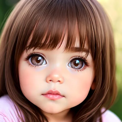Prompt: baby girl with brown hair and big brown eyes, pastel colors