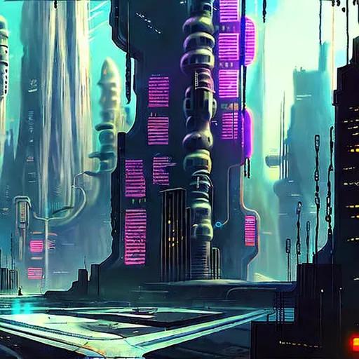 Prompt: fantasy cyberpunk city 