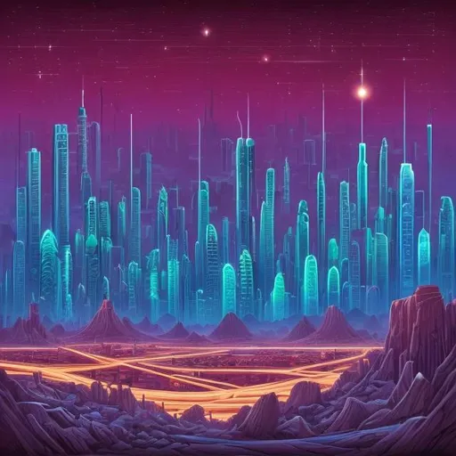 Prompt: A beautiful neon city surrounded by vast desert