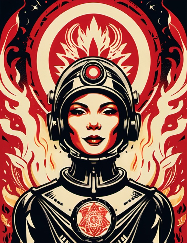 Art style of Shepard Fairey (Obey). Surrealist art m...