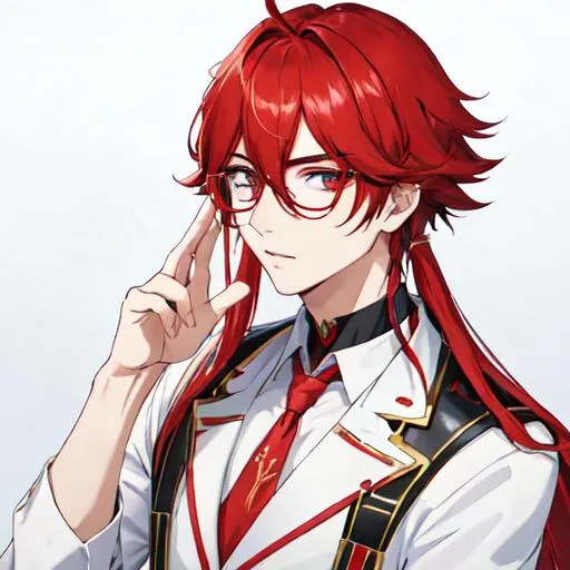 Prompt: Zerif 1male (Red side-swept hair covering his right eye), wearing glasses