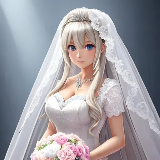 Anime Girl in White Lace Dress