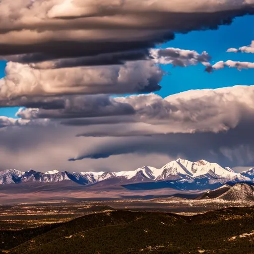 Prompt: long shot scenic professional photograph of Pikes Peak, view from Colorado Springs, perfect viewpoint, highly detailed, wide-angle lens, hyper realistic, with dramatic sky, polarizing filter, natural lighting, vivid colors, everything in sharp focus, HDR, UHD, 64K