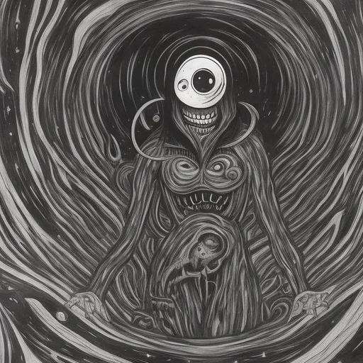 Prompt: Dark space void filled with dread in the style of Junji Ito