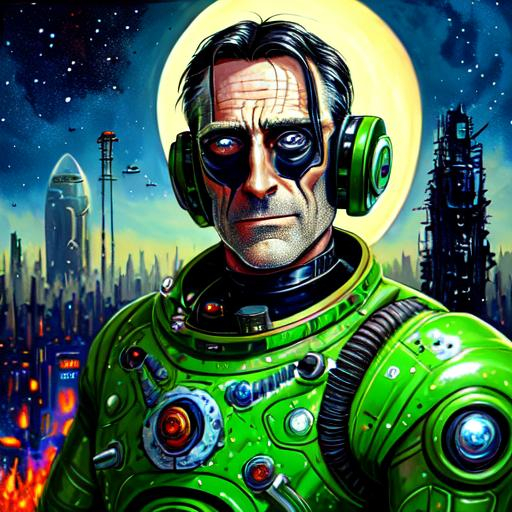 olpntng style, evil john hamm wearing a green space... | OpenArt