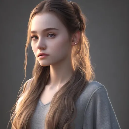 Prompt: Portrait photograph of a feminine girl, wearing a casual dress, with 18 years,ponytail hairstyle, photostudio, photorealistic, realistic, UHD, high quality, highly detailed, UHD, 8k, realism