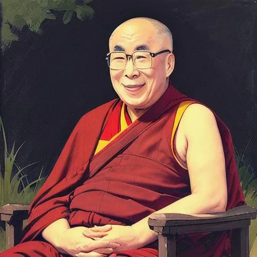 Prompt: Dalai Lama smiling in the style of Winslow Homer.