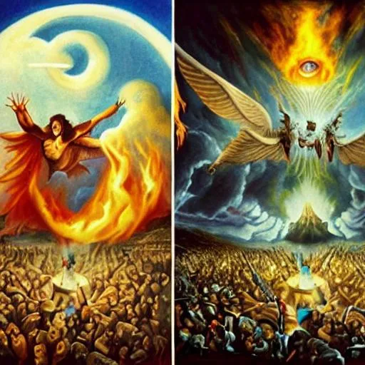 Prompt: Heaven and hell fighting
