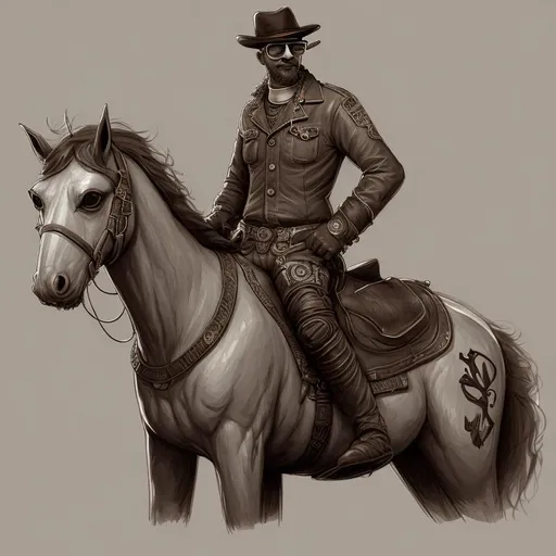 Prompt: Detailed concept art for a horselike man with shades in the style of Alejandro Bursido