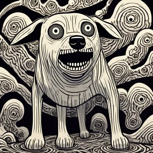 Prompt: Dog In the style of Junji Ito