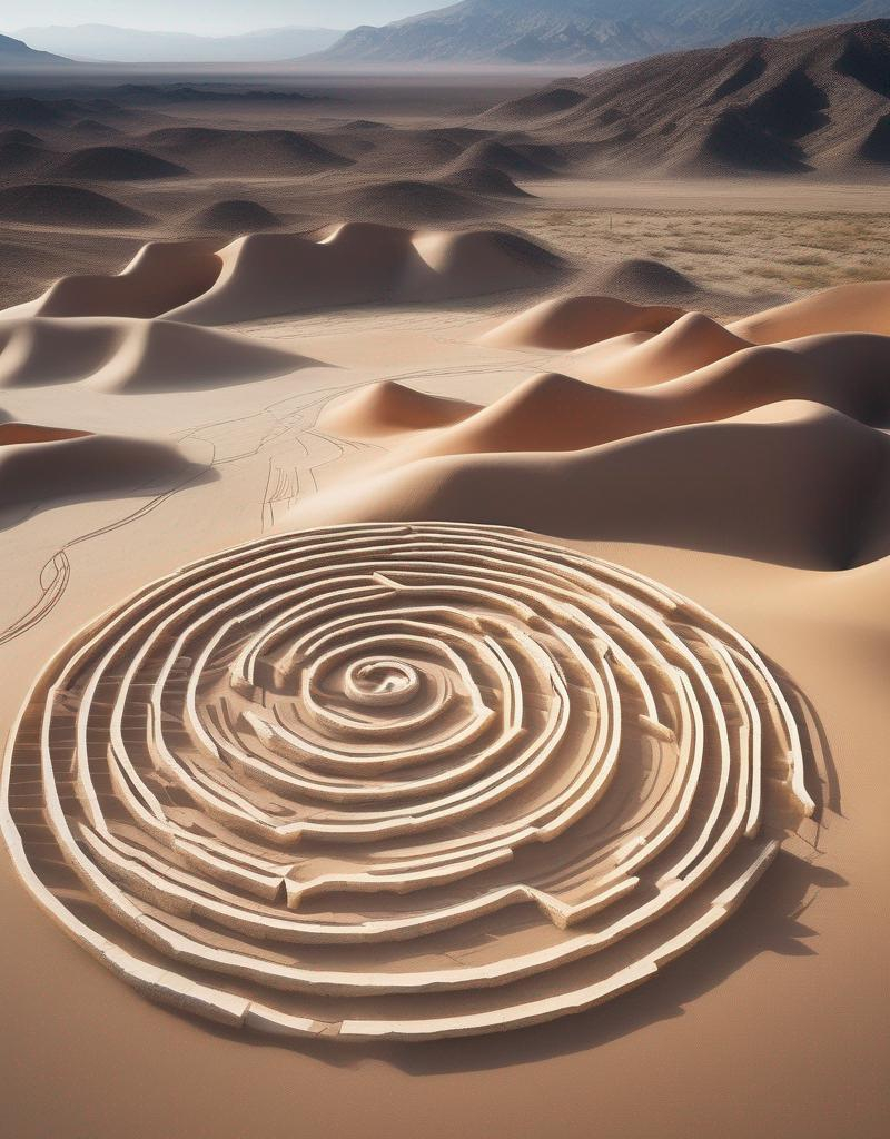 A stunning minimalist land art image of a spiraling