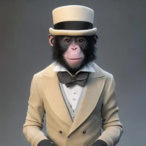 Prompt: humanoid monkey wearing a top hat, ultra realistic, 4k, realistic face