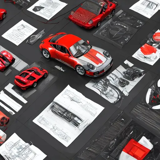 Prompt: Create a visually stunning representation of the technical documents for a Porsche 911 sports car, using photorealistic and abstract elements. The image should convey the technical precision and attention to detail that is synonymous with the Porsche brand, and should depict the various components and systems that make up the car, such as the engine, transmission, suspension, and brakes. The use of intricate diagrams, exploded views, and cutaway illustrations is encouraged, as well as the incorporation of any relevant technical data or specifications. The image should be both informative and aesthetically pleasing, and should appeal to automotive enthusiasts and design aficionados alike. The use of a dynamic and engaging composition is encouraged, as well as the incorporation of any relevant branding or logo elements. 

cool colors, pastel, 