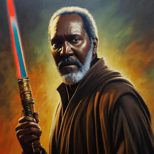 Prompt: oil painting ofRichard Roundtree as a jedi 4K 8K. 
