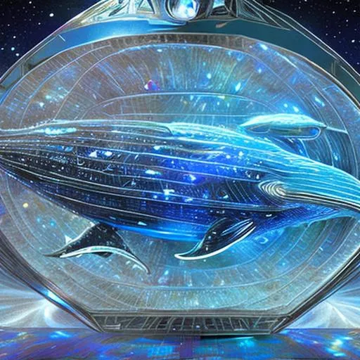 Prompt: Bio-Space ship of metallic flesh, crystal form, space whale, symmetrical , in the style of startrek, realistic, zoom out,  theatrical splash panel, space battle