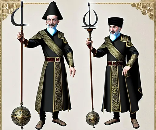 Prompt: Ottoman empire wizard has have staff one hand and casting magic other hand