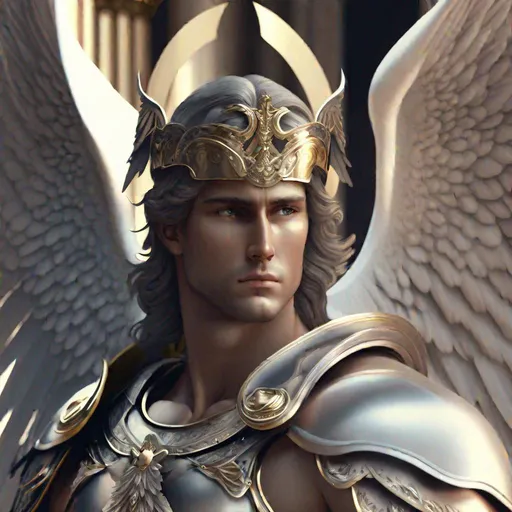 Prompt: 4k close up on Tough looking male angel with wings and a halo (detailed face), weilding a holy sword
