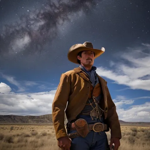 Prompt: western cowboy looking up to the sky