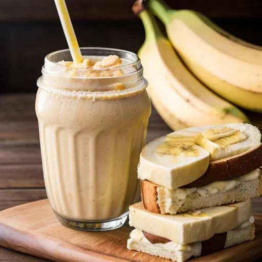 Prompt: banana cheese sandwich with banana cheese milkshake