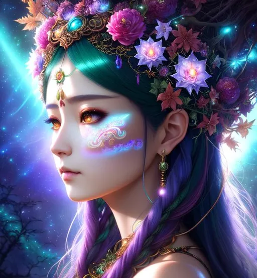 Prompt: A portrait of forest spirit, an intricate and hyperdetailed matte painting by yoshitaka amano , magali villenueve, Anna Dittmann , fantasy art, movie poster, celestial, vaporwave, symmetrical face, accurate anatomy, ethereal, sunshine rays filmic holographic digital illustration concept art pixiv  volumetric lighting 8k  cel-shaded