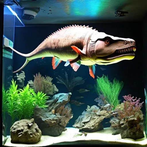 Prompt: dinosaur fish in aquarium


