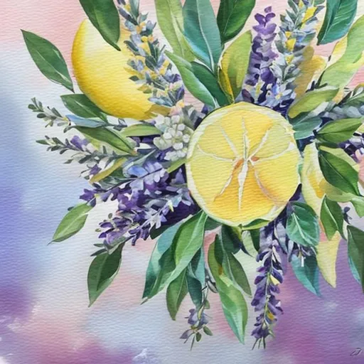 Fresh Lemons With Sweet Fragrant Blossoms Bright Watercolor