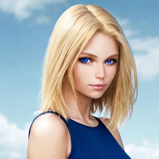 Realistic Portrait Of A Girl With Blonde Hair Blue Openart 