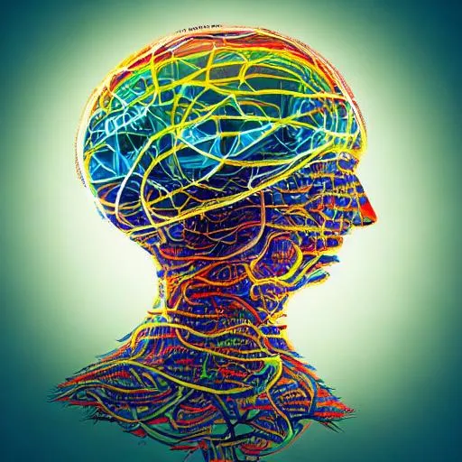 Prompt: the knowledge of the world getting absorbed into a persons brain, detailed, colorful, high resolution, intense, 