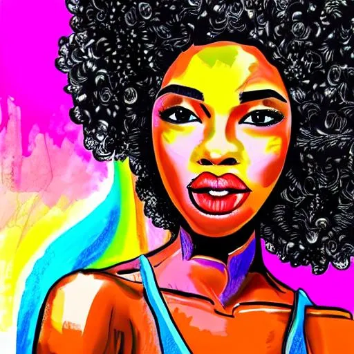 Prompt: black woman drawing professional colorful with crown realistic
