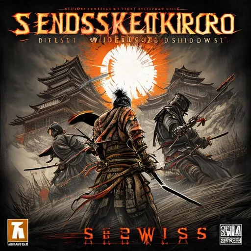 Prompt: Sekiro: Shadows Die Twice cover art in the style of the cover of the album ''Meliora'' by Ghost