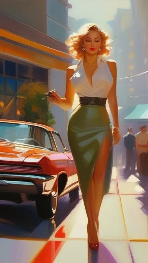 Please produce a painting of an airy, pin-up, retro... | OpenArt