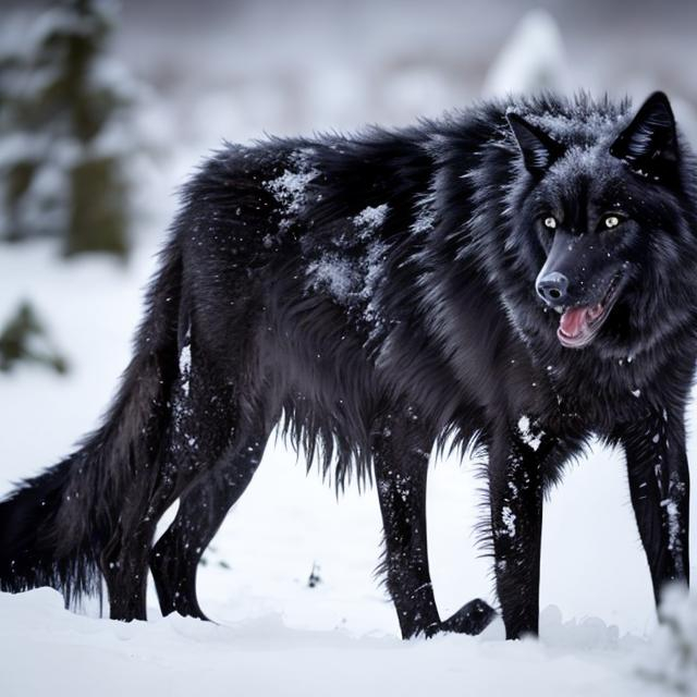 Scary black wolf in snow | OpenArt