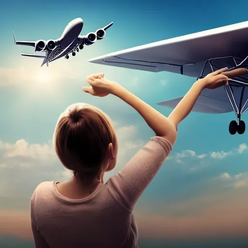 Prompt: Create a image a women seeing aeroplane flying