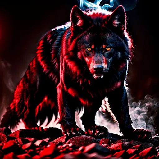 Werewolf_With_Black_Fur_and_Dark_Red_Spirals_In_Fur... | OpenArt